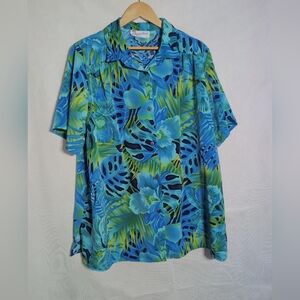A Personal Touch Women's 2X Tropical Blue Green Hawaiian Shirt